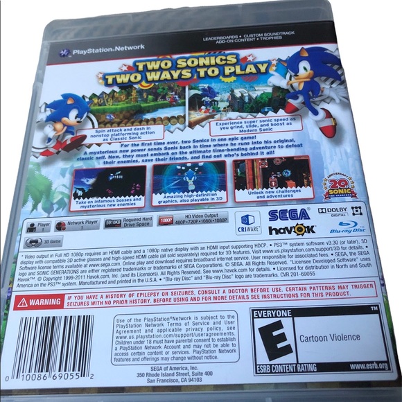 Sonic Generations Ps3 (Sony PlayStation 3, 2011) - Picture 5 of 5